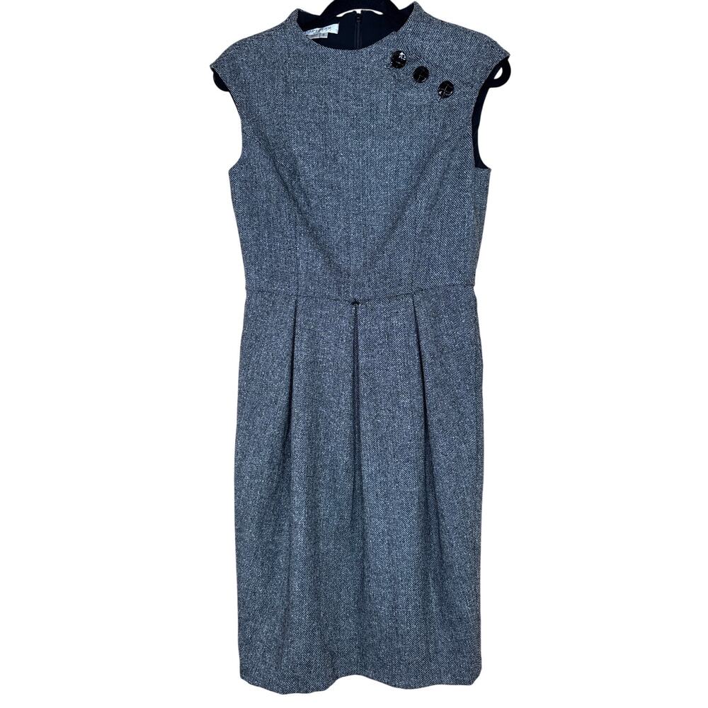 Kay Unger NY Black White Classic Tweed Knee Length Dress Size 6 Pleated Front